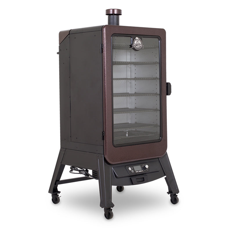 Pit Boss Copperhead 7 Series Vertical Wood Pellet Smoker, Mahogany Color, Side Angle