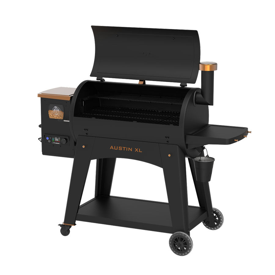 Pit Boss Austin XL Onyx Edition Wood Pellet Grill, side angle view open