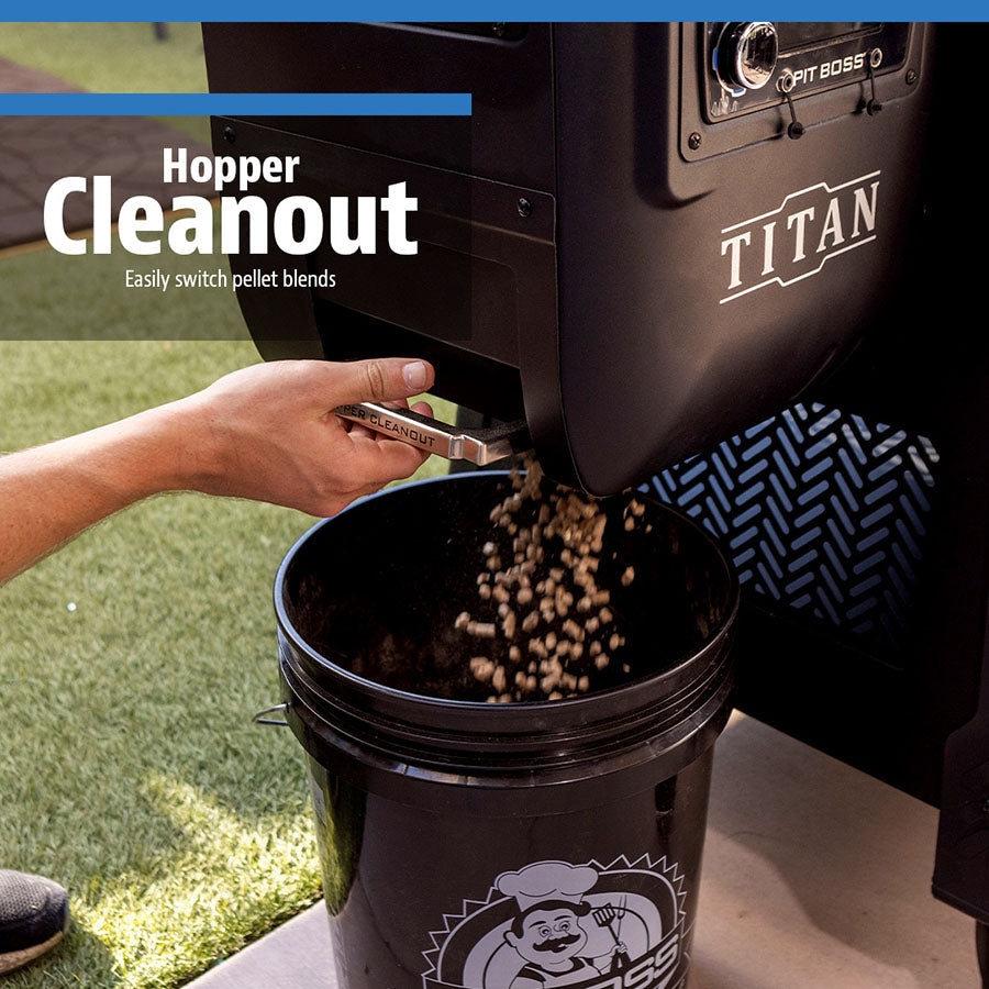 Pit Boss Competition Series Titan Wood Pellet Grill. Hopper Cleanout System - easily switch between pellet blends